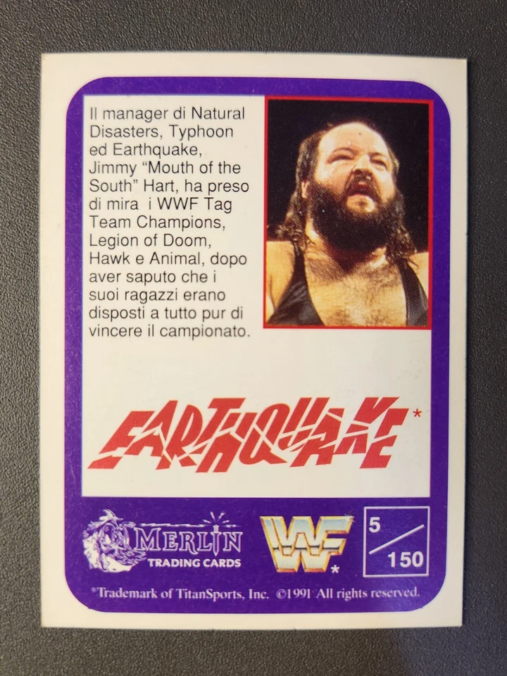 1991 Merlin WWF Italian Trading Card #5 NATURAL DISASTERS ROOKIE (RC) - Image 2 of 2