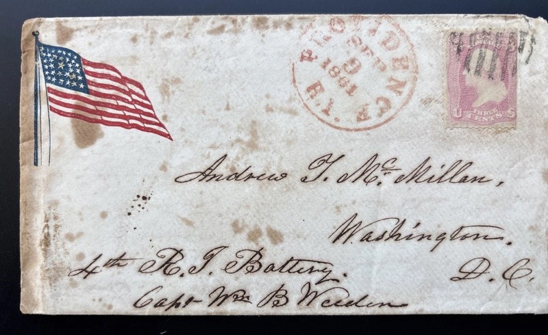 US Stamps - SC# 64 (trimmed On Right) 1861 Patriotic Cover - Civil War History