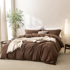 Linen Feel Cocoa Brown Duvet Cover King 104" x 90" Cocoa Brown no Comforter 