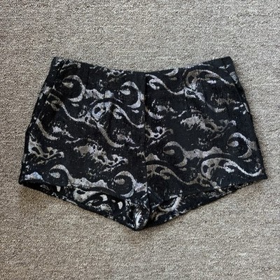 NWT $59 MINKPINK Velvet Textured Shorts High Rise Festival Black Silver Large
