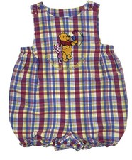 Vintage The Disney Store Winnie the Pooh Plaid Bubble Romper 24 Mos. Embroidered