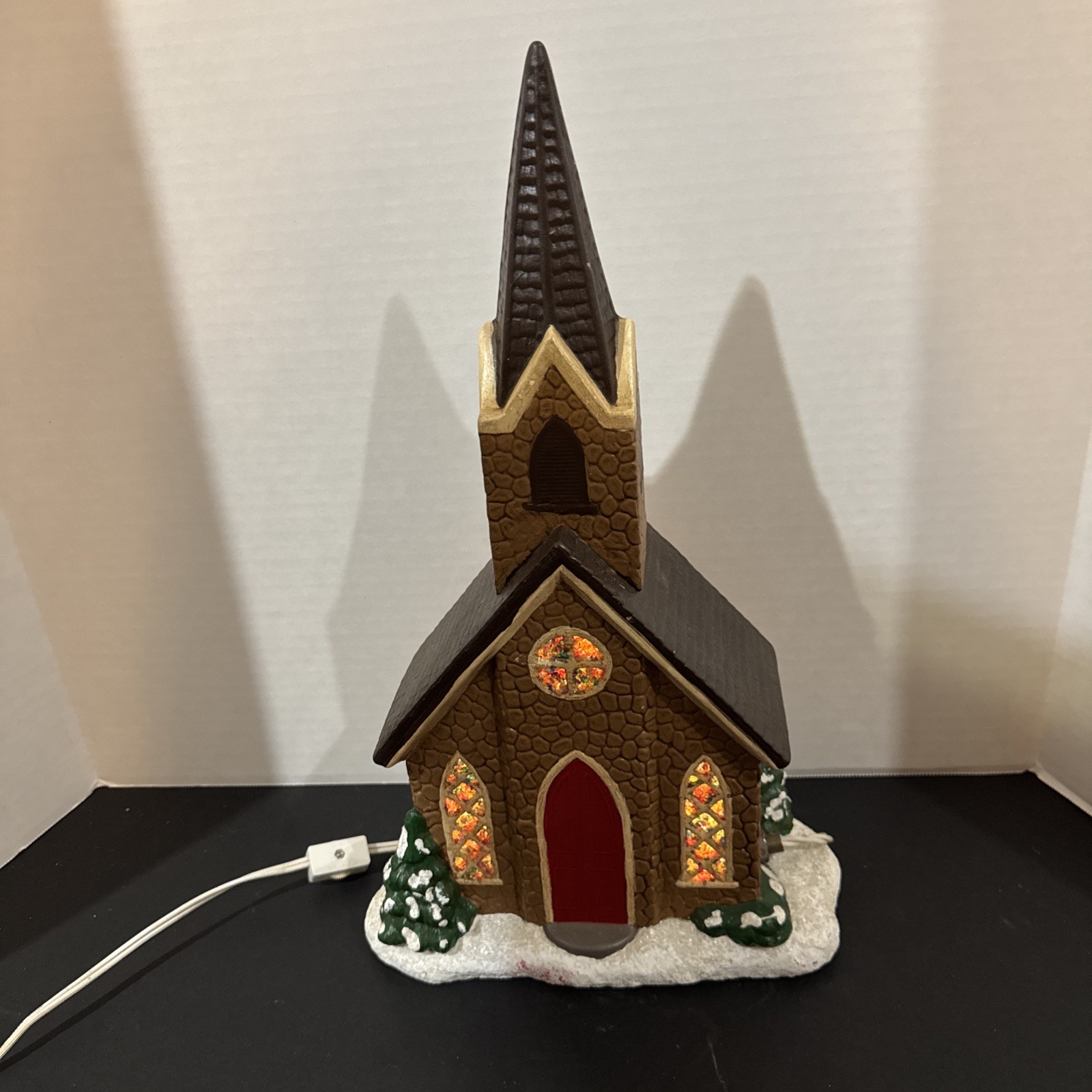 VTG Byron Molds Christmas  Ceramic Light up Church Stained Glass & Steeple 16” H