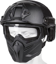 Airsoft Helmet and Mask, Full Face Mask with Detachable Goggles, Paintball Black