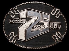 LK05129 VINTAGE 1970s  CHANNEL 25 KOKH UHF  SOLID BRASS OKC TELEVISION BUCKLE
