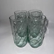 Libbey 4 Crisa Green 16 oz Drinking Glasses Light Green Optic Swirl 6”Unused