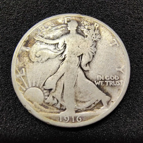 1916 Walking Liberty Half Dollar 50C - 90% Silver - Philadelphia - G-VG Cond.