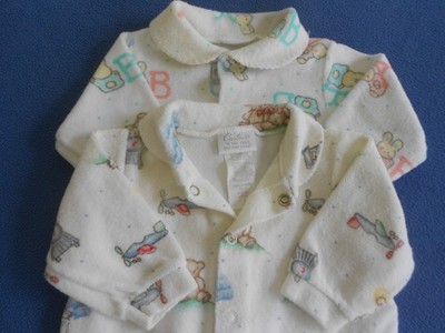 2 Vtg. Carter's Terrycloth Baby Sleepers 0-3mo. Bears Boats Trains & ABC Bunnies