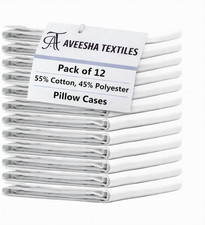 12 Pack Poly Cotton Pillow Cases - White Pillowcases - 180 Thread Count Percale
