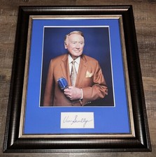 Vin Scully Auto Signed Framed Photo LA Dodgers HOF Baseball Announcer w/COA