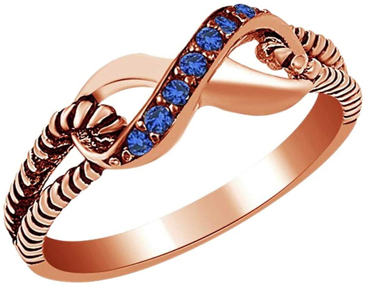 Round Shaped Simulated Blue-Sapphire Love Infinity Knot Ring in