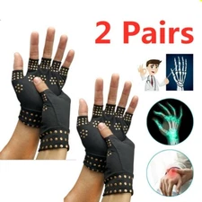 2 Pairs Copper Arthritis Compression Gloves Hand Wrist Support Joint Pain Relief