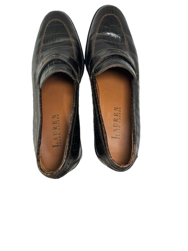 Lauren Ralph Lauren Women's Penny Loafers Sz 6b- Brown Croc Print- Block Heel- - Picture 7 of 17