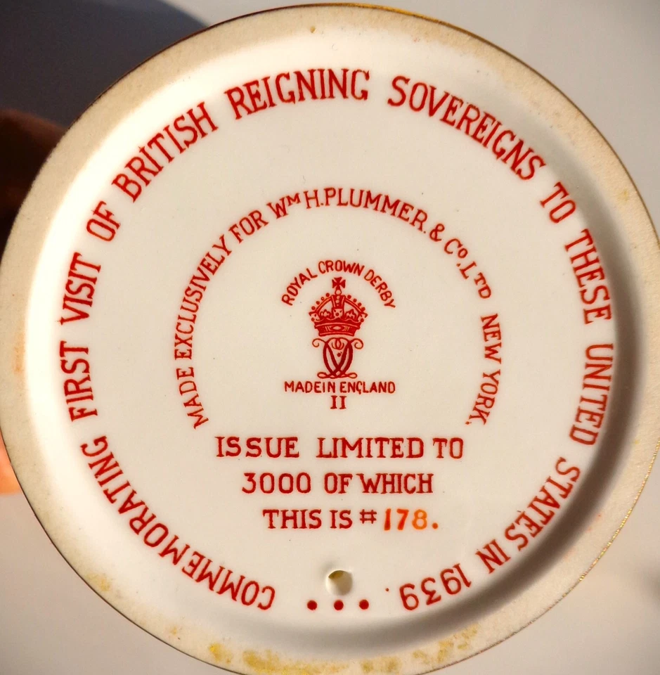 ROYAL CROWN DERBY LTD EDITION 1939 EAGLE HANDLD CUP/VASE KING GEO VI VISIT TO US - Image 4 of 4