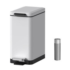 Step Trash Can 10 Liter 2.6 Gallon Slim Design Step-On 2.6Gal/10L, White 