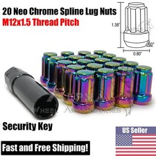 20 Neo Chrome Jdm Spline Tuner Racing Lug Nuts 12x1.5 Fits Honda Acura Key