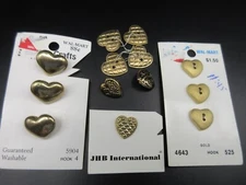 NOS Vtg Lot of (13) Gold Plastic HEART Shaped Buttons Shank 2-hole Flat 1/2"