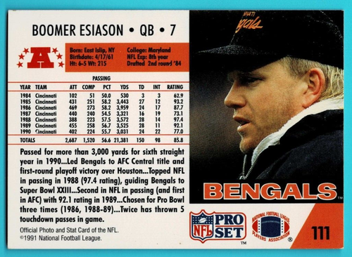 1991 Pro Set - #111 Boomer Esiason - Picture 2 of 2