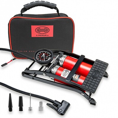 Fuß Luftpumpe Doppellauf Messgerät Presta Shrader 10 bar 140 Psi Heyner 225000