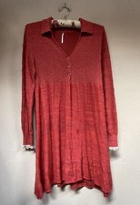 Free People Womens Small Boho Casual Rustic V-Neck Button Collared Sweater Dress