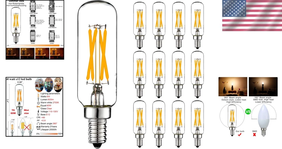 Dimmable E12 LED Bulb - 6W Warm White 2700K Vintage Edison Style Lighting - Image 2 of 4
