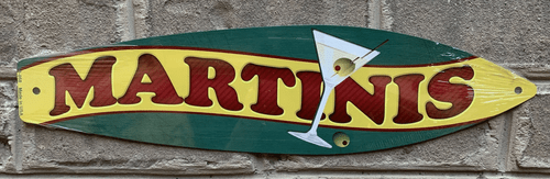 Martinis Metal Surfboard Sign 17" x 4.5" ↔ Beach Pool Pub Bar Home Wall Decor - Picture 3 of 8