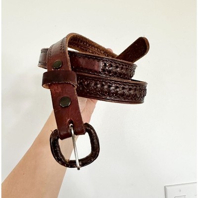 Vintage Carved belt leather brown natural neutral woven  display picture 2