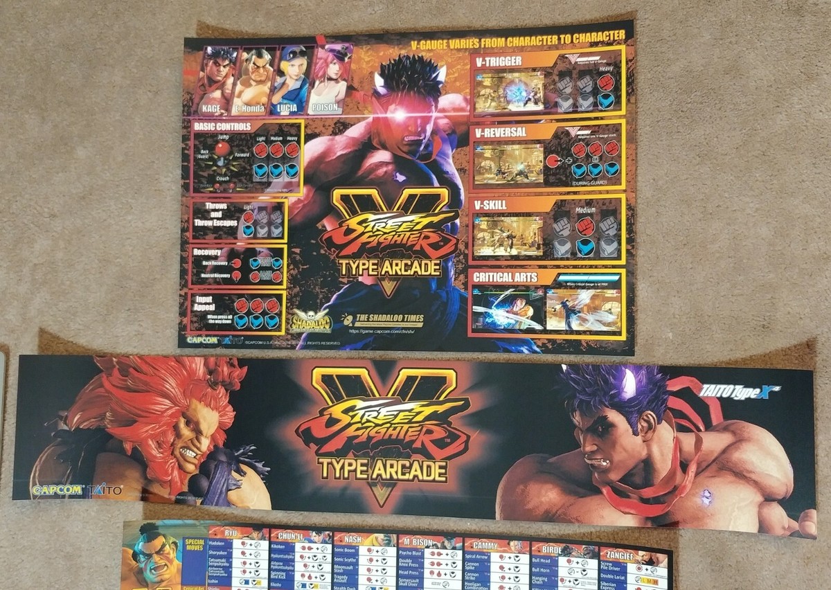 Capcom Street Fighter V 5 Type Arcade Instruction Art set for