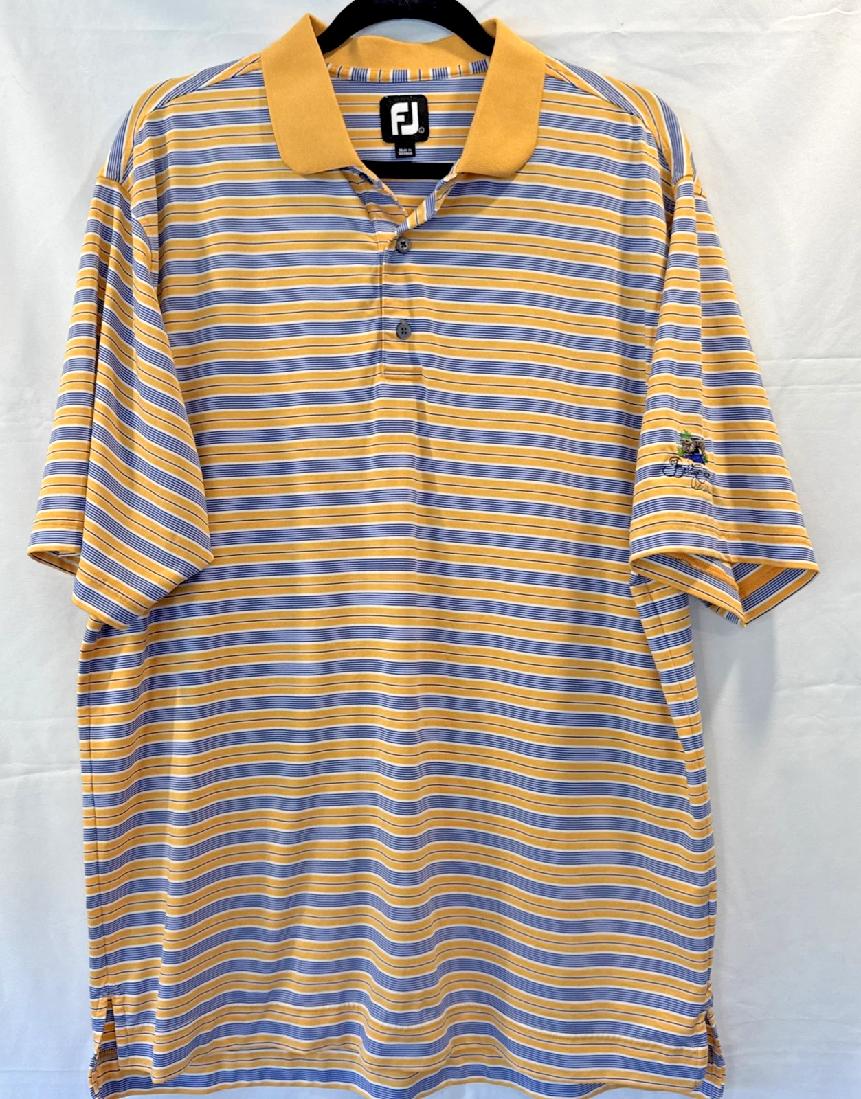 Footjoy Mens Short Sleeve Performance Polo Shirt Yellow Blue Stripe Golf L