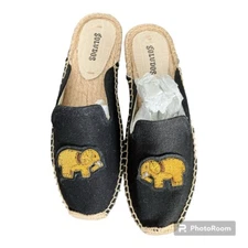 Soludos Gold Beaded Elephant Mule Slip On Slides Black Women's 5.5 NWOB