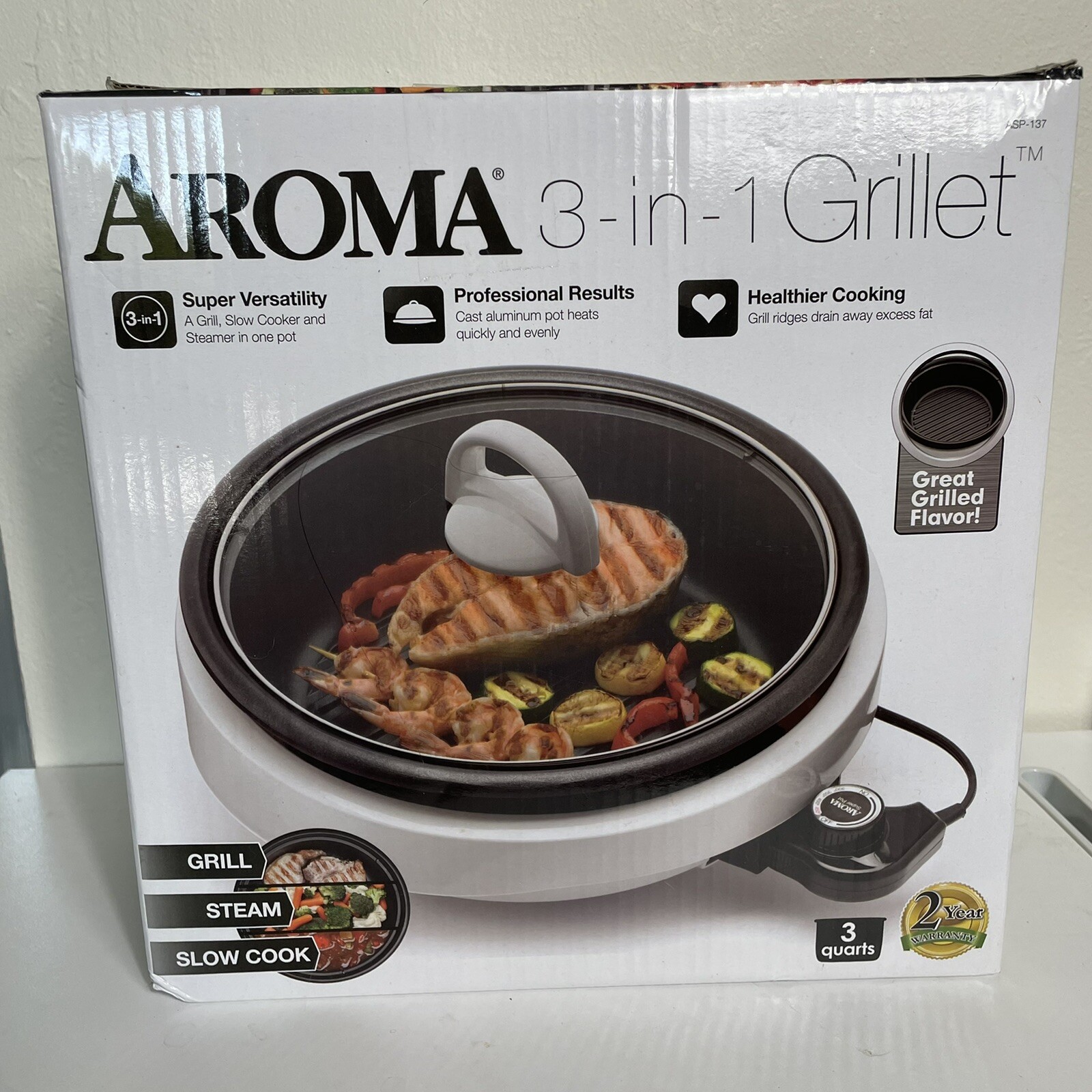 Aroma Housewares ASP137 Grillet 3Qt. 3in1 CoolTouch Electric Indoor