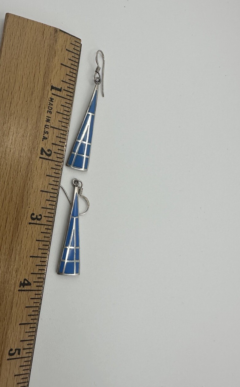 Sterling Silver Blue Triangle Dangle Earrings - image 4