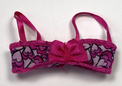 2013 MATTEL Basic Beach BARBIE Replacement Pink Black Heart Bikini Swim Top ONLY