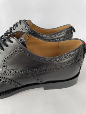 Gucci Signature Stripe Black Wingtip Brogue Oxfords Mens G  display picture 3