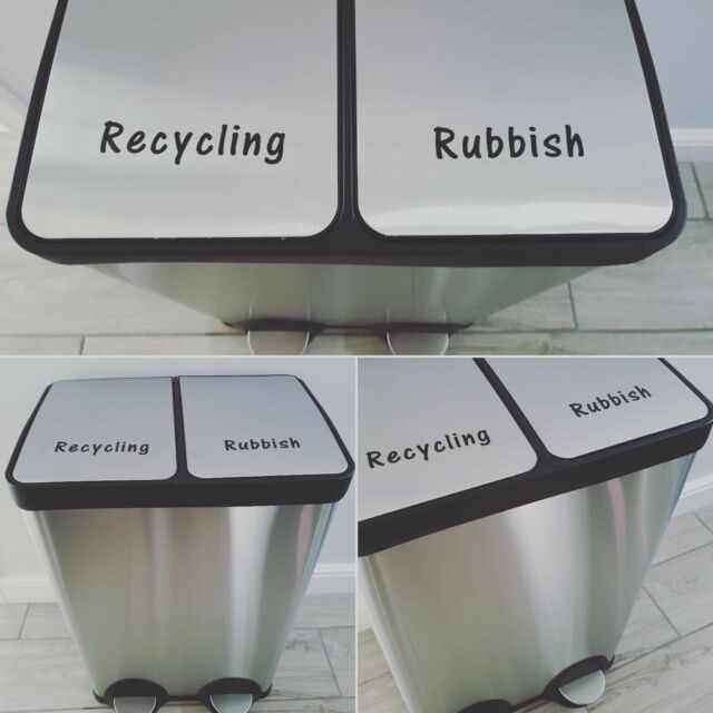 Recycling &amp; Rubbish Vinyl Stickers | Label Decals for Double Kitchen Bin AH10616