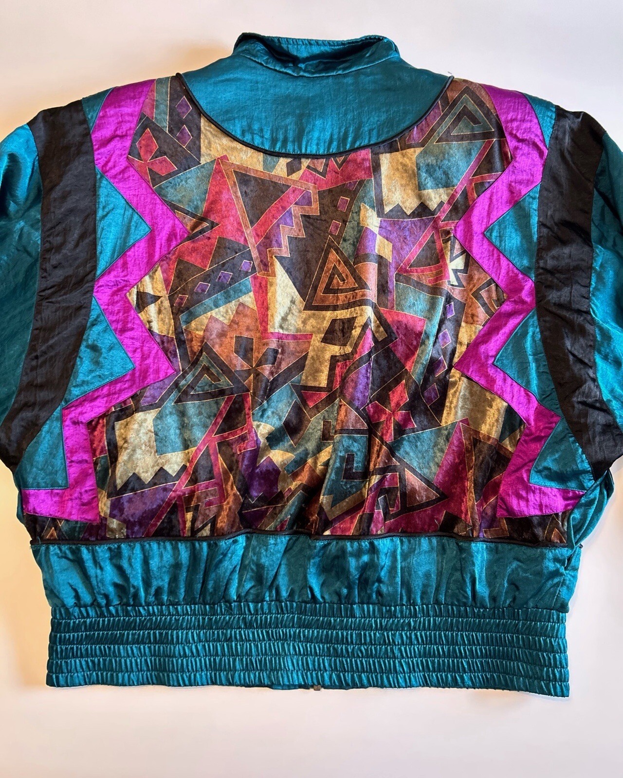 Vtg Bomber Jacket Nylon Crazy Pattern Womens L 80… - image 13