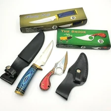 Chipaway Cutlery Fixed Blade Knife Lot of 2 Wooden Handle Snook Hunting Sheath