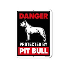 Danger Protected By Pit Bull Beware of Dog Metal Aluminum Sign 9 Inch by 12 ...
