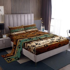 Manfei Paw Print Kids Sheet Set Twin Size Animal Tracks Print Bedding Set Boys
