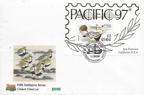 1997 IRELAND BIRDS DUCKS  PACIFIC 97 MIN SHEET ON SUPERB FDC
