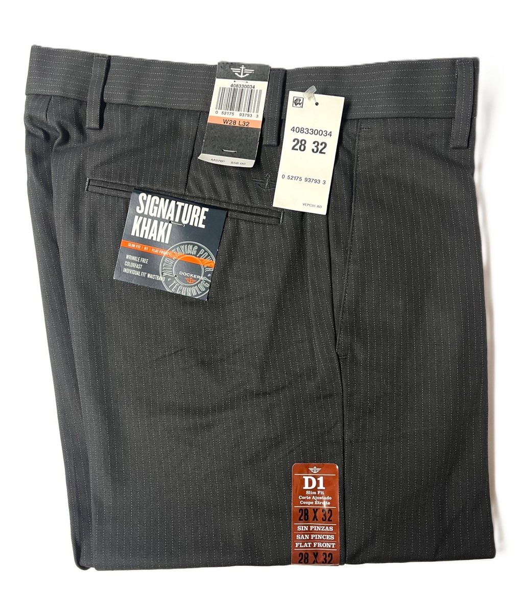 Docker's Signature Gray Pinstripe Slacks Dress Pants Size 28 x 32