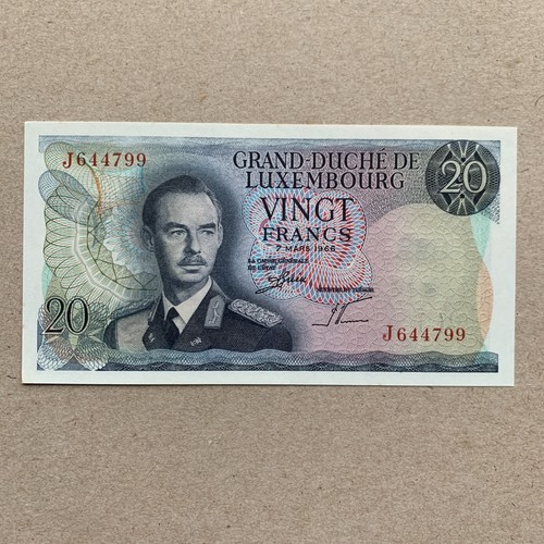 Luxembourg 20 FRANCS Banknote 1966 P54 Grand Duke Jean Currency B999 - 第 1/2 張圖片