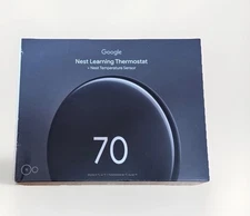 Google Nest Learning Thermostat (4th Gen) w Temperature Sensor Polished Obsidian