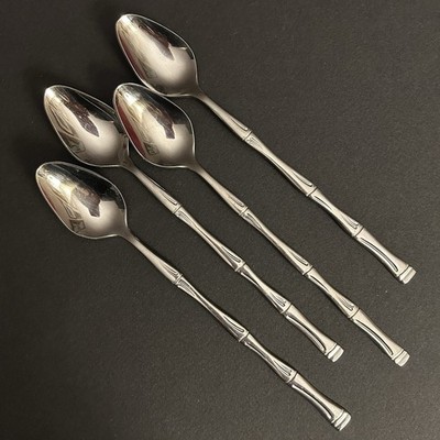 EXCEL EXF8 ''BAMBOO'' Stainless 4 ICED TEA SPOONS 7-3/8'' Glossy Korea