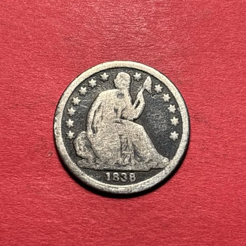 (1) Beautiful Toned Antique 1838 Seated Liberty Dime CHOICE G-GOOD