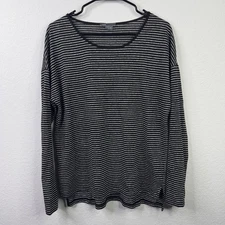 Vince Shirt S Black White Linen Striped Long Sleeve Coastal Minimalist Capsule