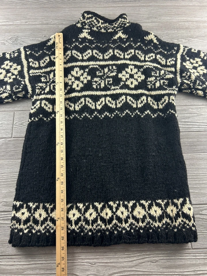 Vintage EXPRESS Tricot Wool Sweater – Black & Cream Fair Isle Knit – Size Small - Image 4 of 4