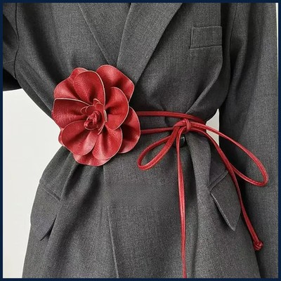 Bohemian PU Leather Flower Waist Belt Tie Wrap Sash Bow Dress Belt