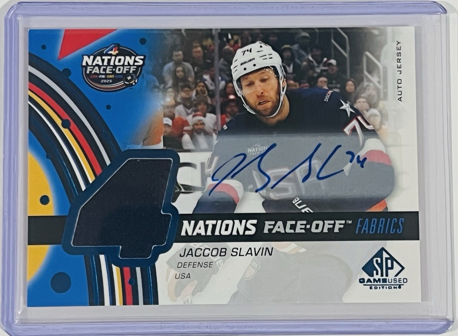 Jaccob Slavin 2025-26 SP Game Used 4 Nations Face-Off Fabrics Auto Team USA