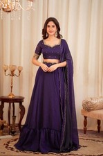 Beautiful Diamond Crush Silk Lehenga Choli With Purple For Wedding Wear