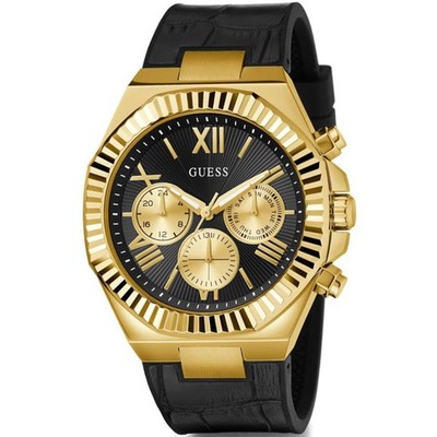 Guess Men's Watch Equity Chrono Black Dial Leather and Silicone